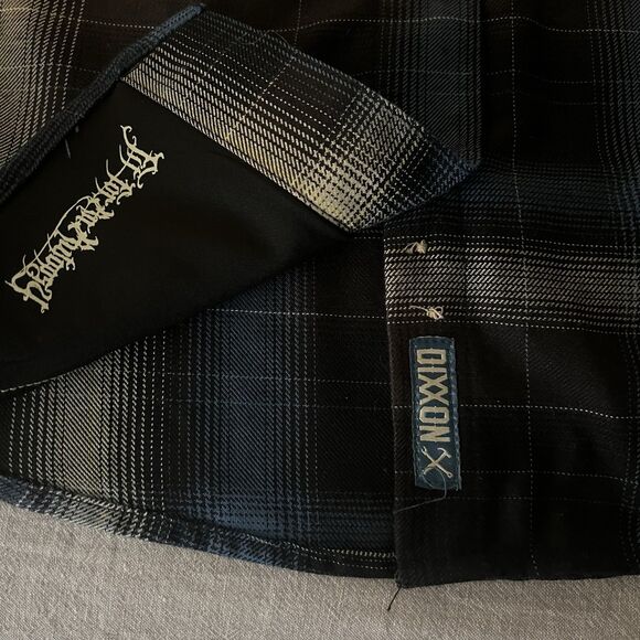 Dixxon Women’s Fit For An Autopsy Flannel Button Up Shirt Blue Brown Gray Medium - Picture 5 of 8